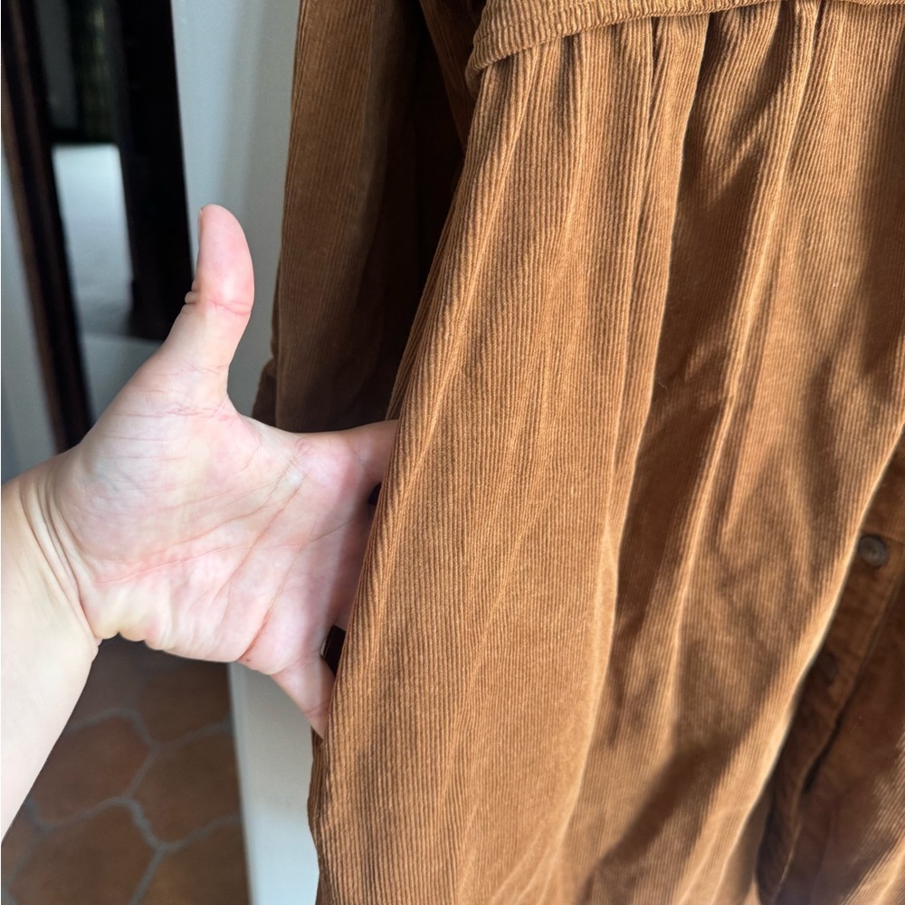 Zara Corduroy Brown Shirt Dress Babydoll Boho S Coquette Cottagecore Academia - Picture 7 of 9